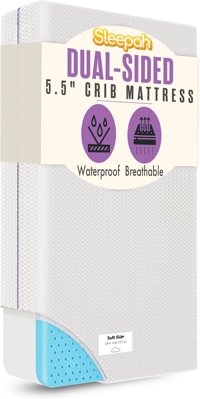 5.5” Crib & Toddler Bed Mattress Dual Sided Cooling Memory Foam – Waterproof Washable