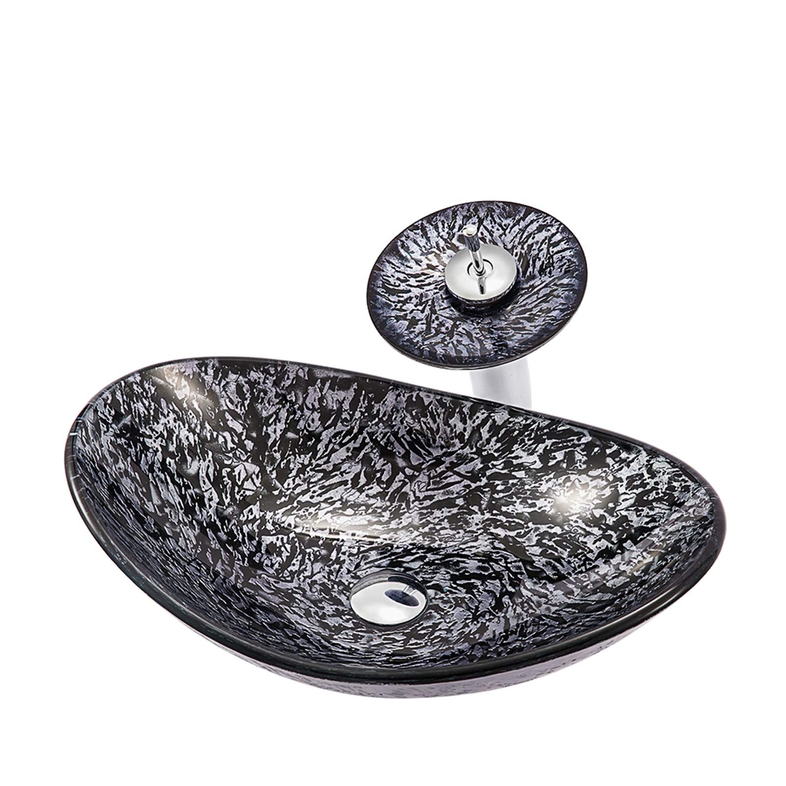 Modern Bathroom Sinks and Faucet Combo, Artistic Tempered Glass Sink