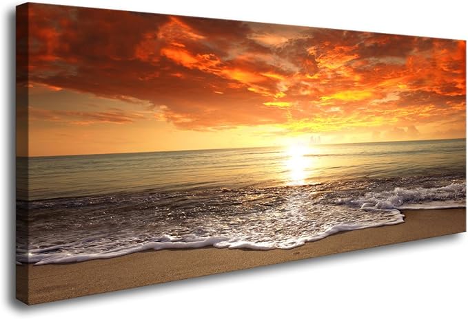Large Canvas Wall Art Summer Ocean Waves Coconut Trees on Sands Beach