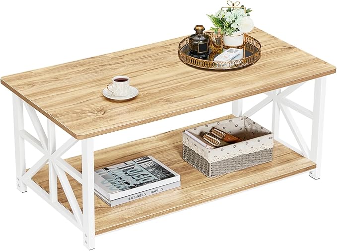 Coffee Table with Round Corner, Farmhouse Center Table,living room