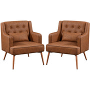 Accent Chair, Living Room Chair Mid Century PU Leather Armchair Lumbar Pillow