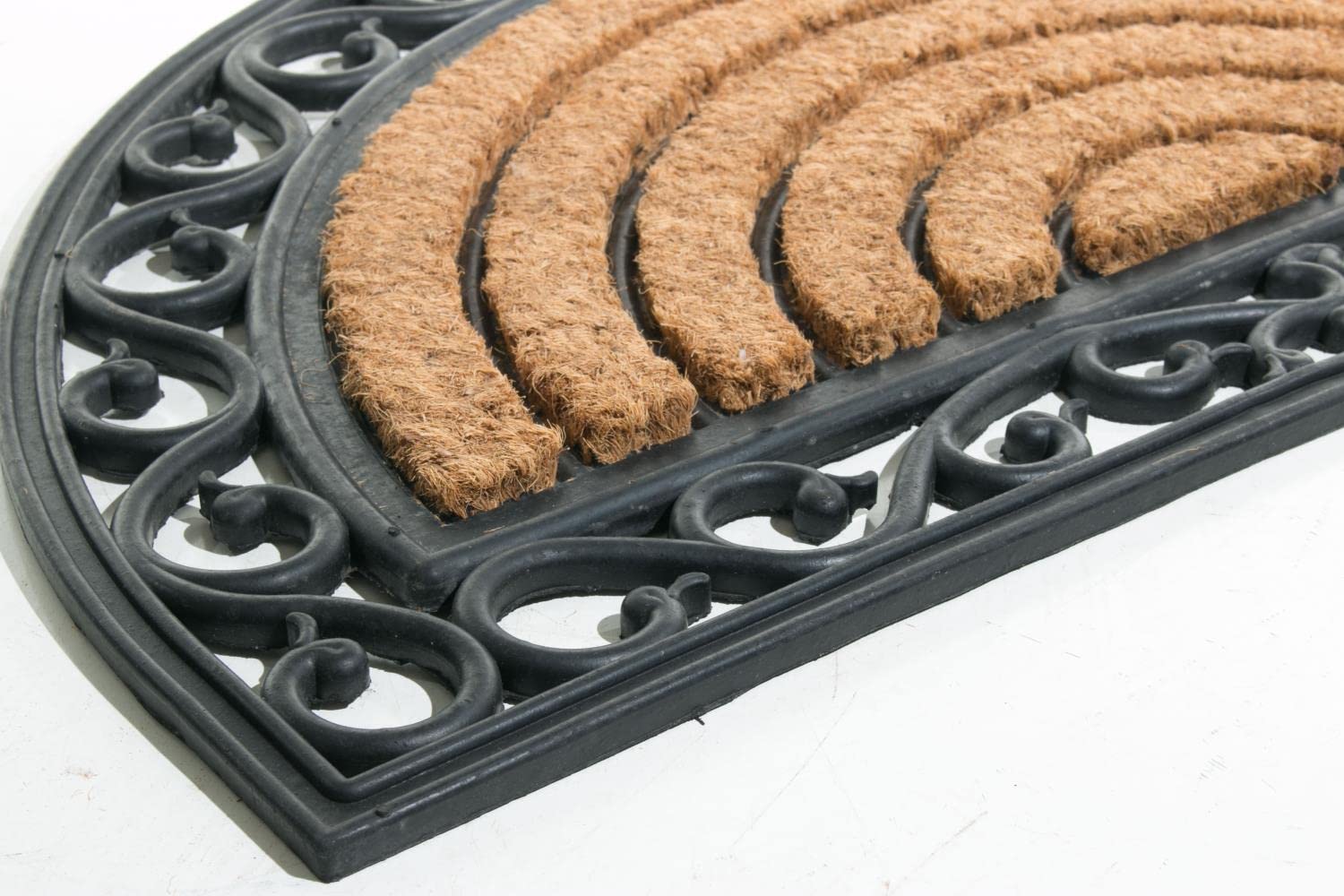 Half Round Rubber Back Coir Doormat, Scrolled Grill, 18-Inch by 30-Inch