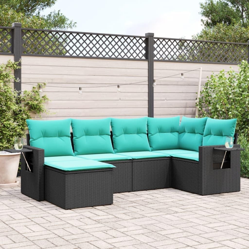 Patio Sofa Set - Outdoor Seating 6 Piece - PE Rattan Black - Cushions Included