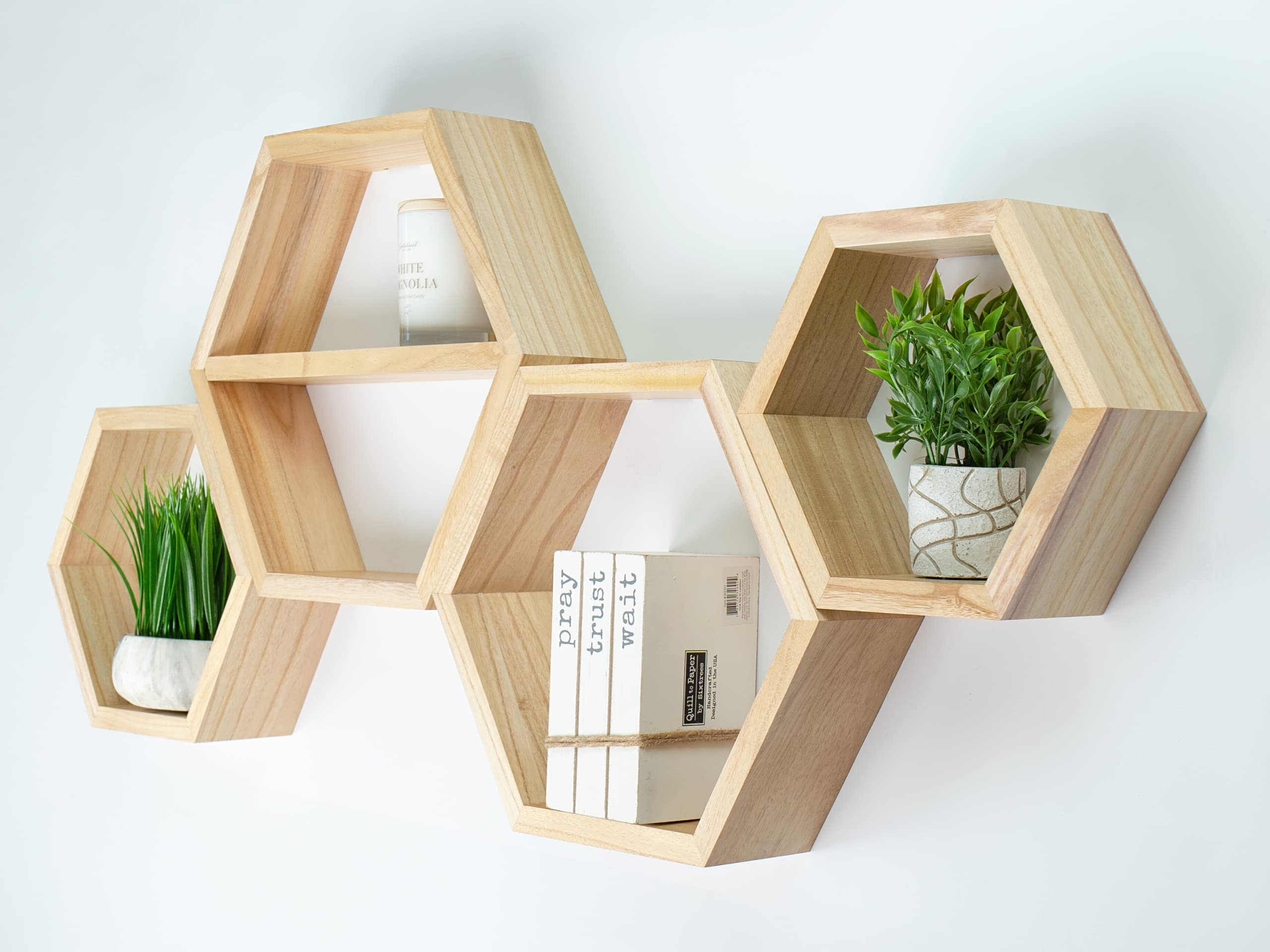 Extra Large Hexagon Floating Shelves - Set of 4 - Honeycomb Decor