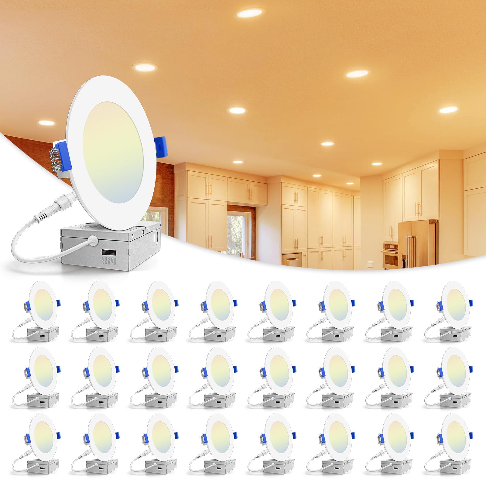 24 Pack 4 inch Recessed Lighting, 5CCT LED Recessed Light with Junction Box