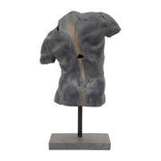 Modern Cracked Male Torso Sculpture Resin Statue with Textured Black Finish Artistic