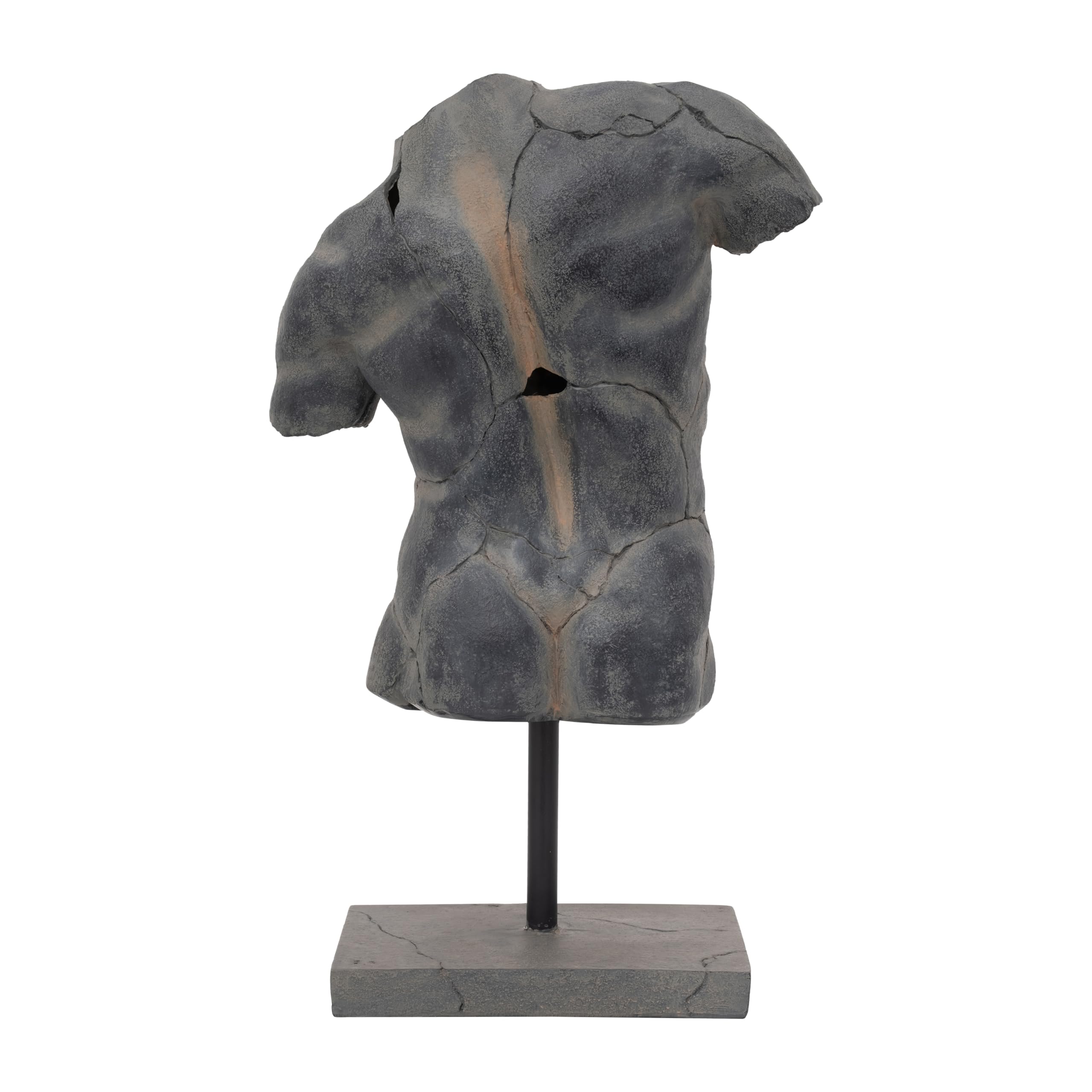 Modern Cracked Male Torso Sculpture Resin Statue with Textured Black Finish Artistic