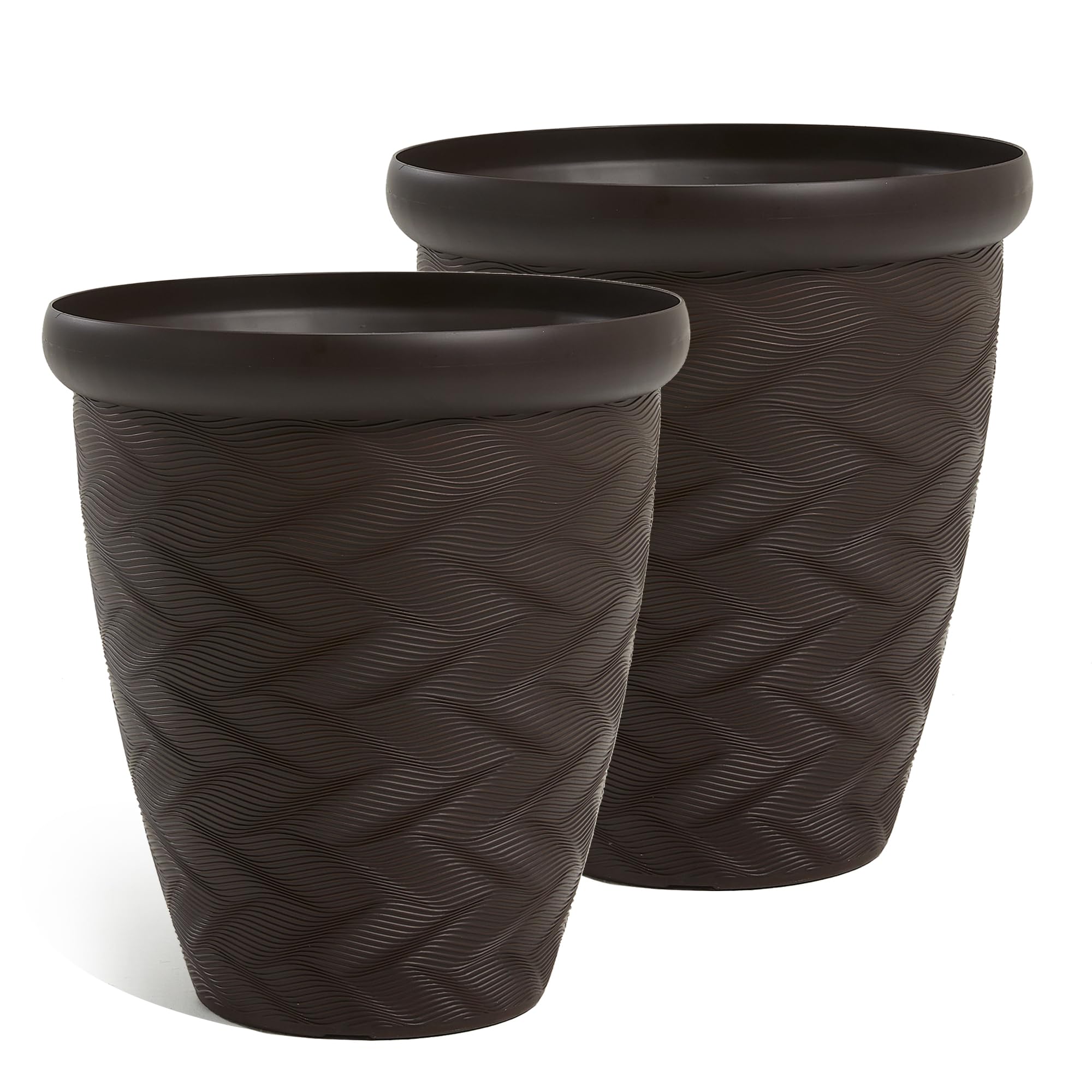 Garden 2-Pack 16" Large Round Planter - Weave Pattern Lightweight Plastic Plant Pot