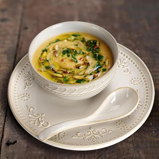 Soup Bowls 32 OZ, Cereal Bowls & Soup Spoons, Embossed Ceramic Pho Bowl