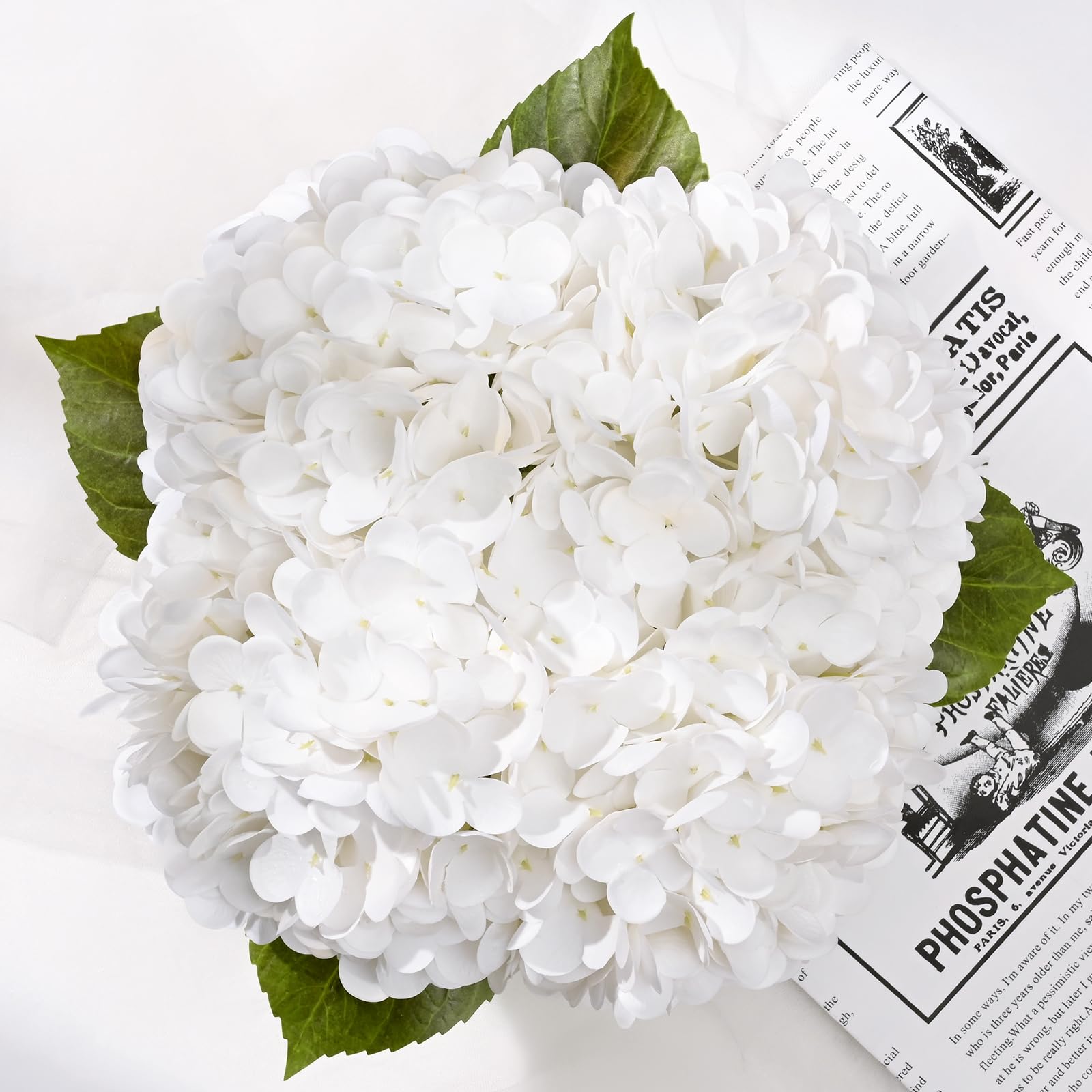 Luxury PU Fake Flowers in Vase with Faux Water, White Real Touch Hydrangea Artificial