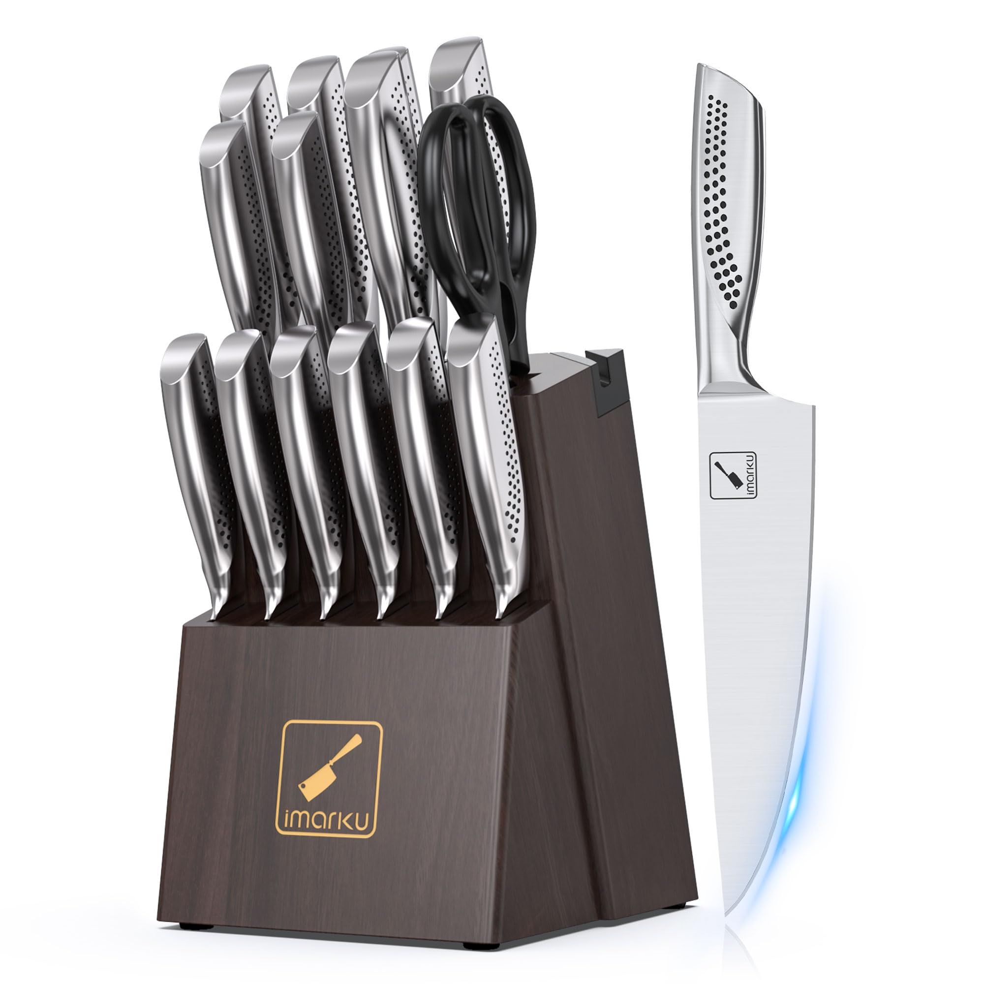 Knife Set, 15-Pieces HC Stainless Steel Kitchen Knife Set With Built in Knife Sharpener