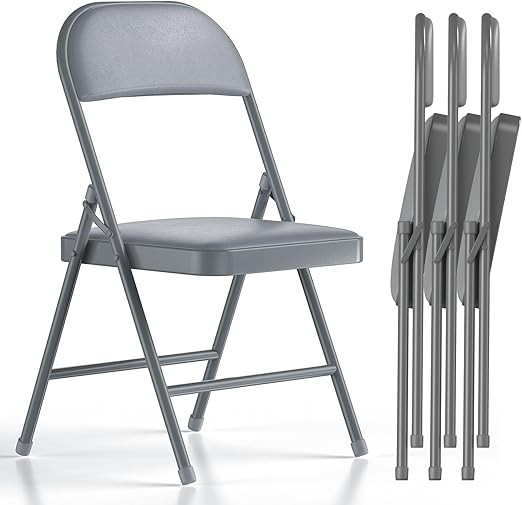 4 Pack Folding Chairs with Padded Cushion and Back, Khaki Metal Chairs