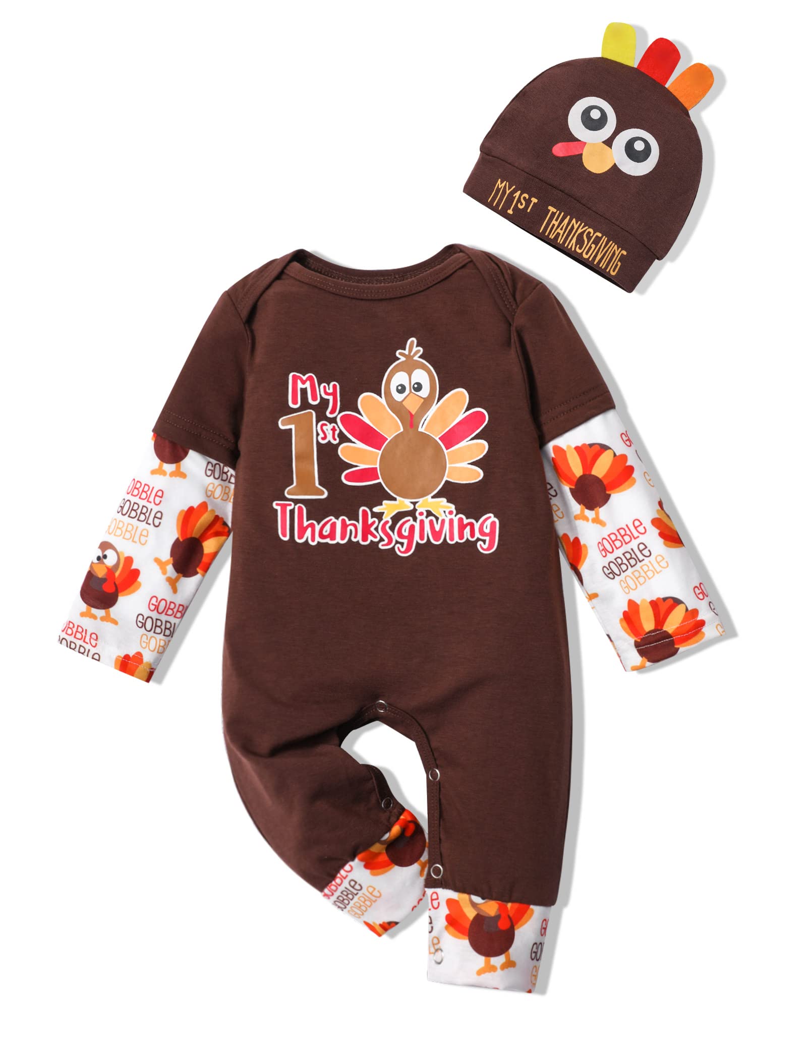 My First Thanksgiving Baby Boy Outfit Turkey One Piece Romper Long Sleeve Onesie