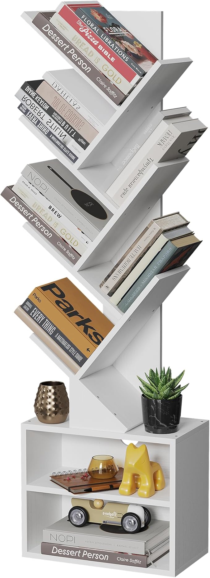 6 Tier Tree Bookshelf, Small Bookcase with Storage Cabinet, living room