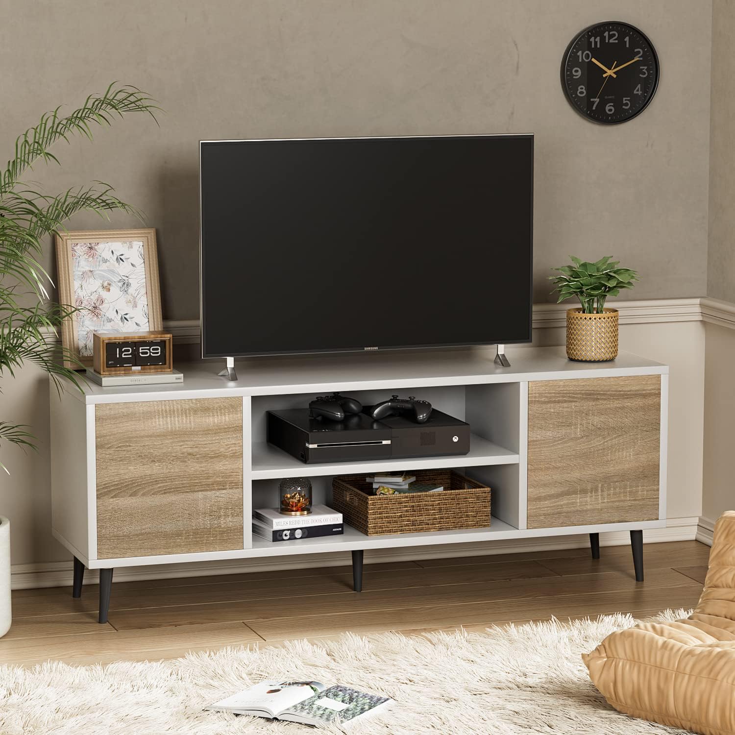 TV Stand for 65" Television, Entertainment Center with Two Storage Cabinets