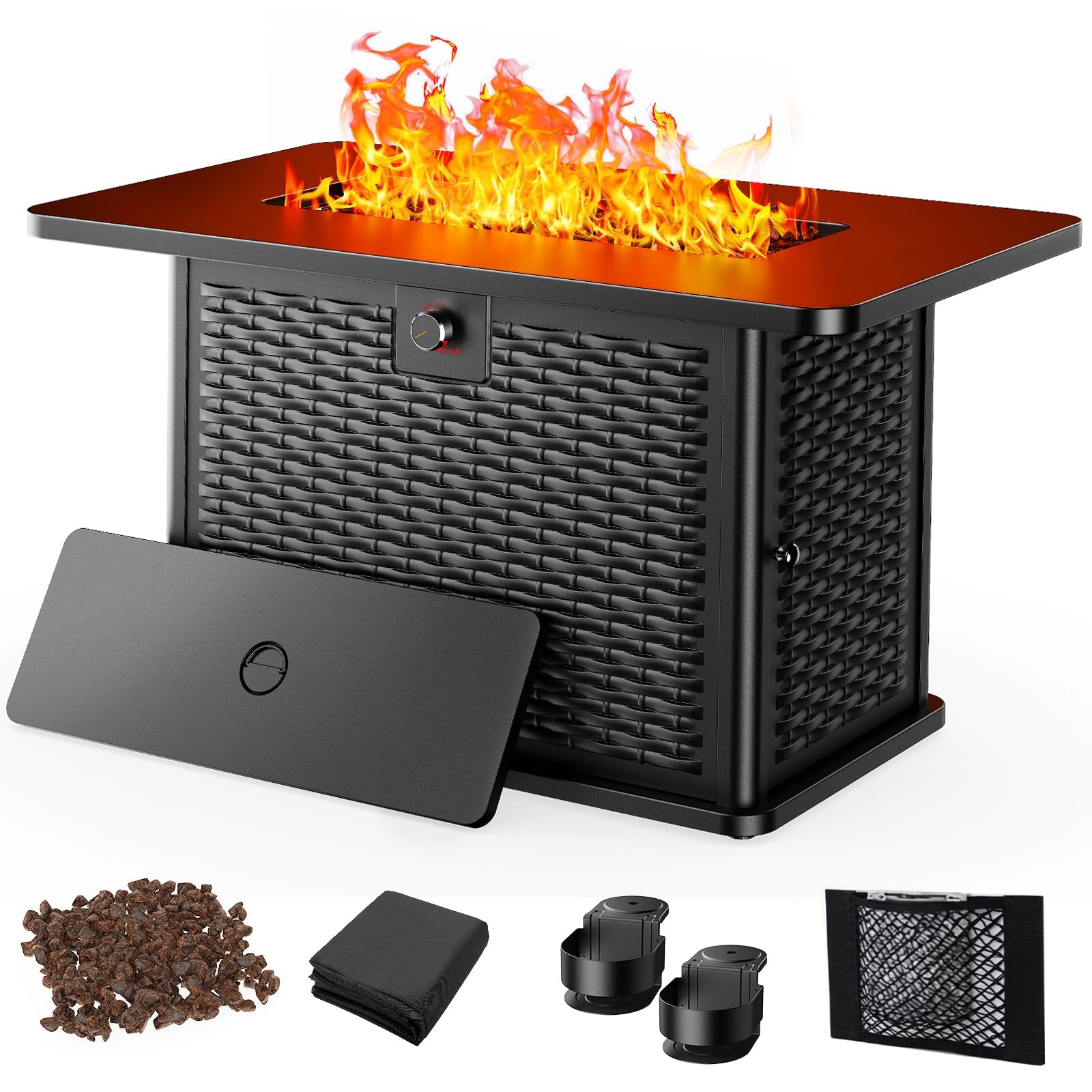 43 Inch Propane Fire Pit Table, 60,000 BTU Gas Fire Pit with Lava Rocks, Waterproof Cover