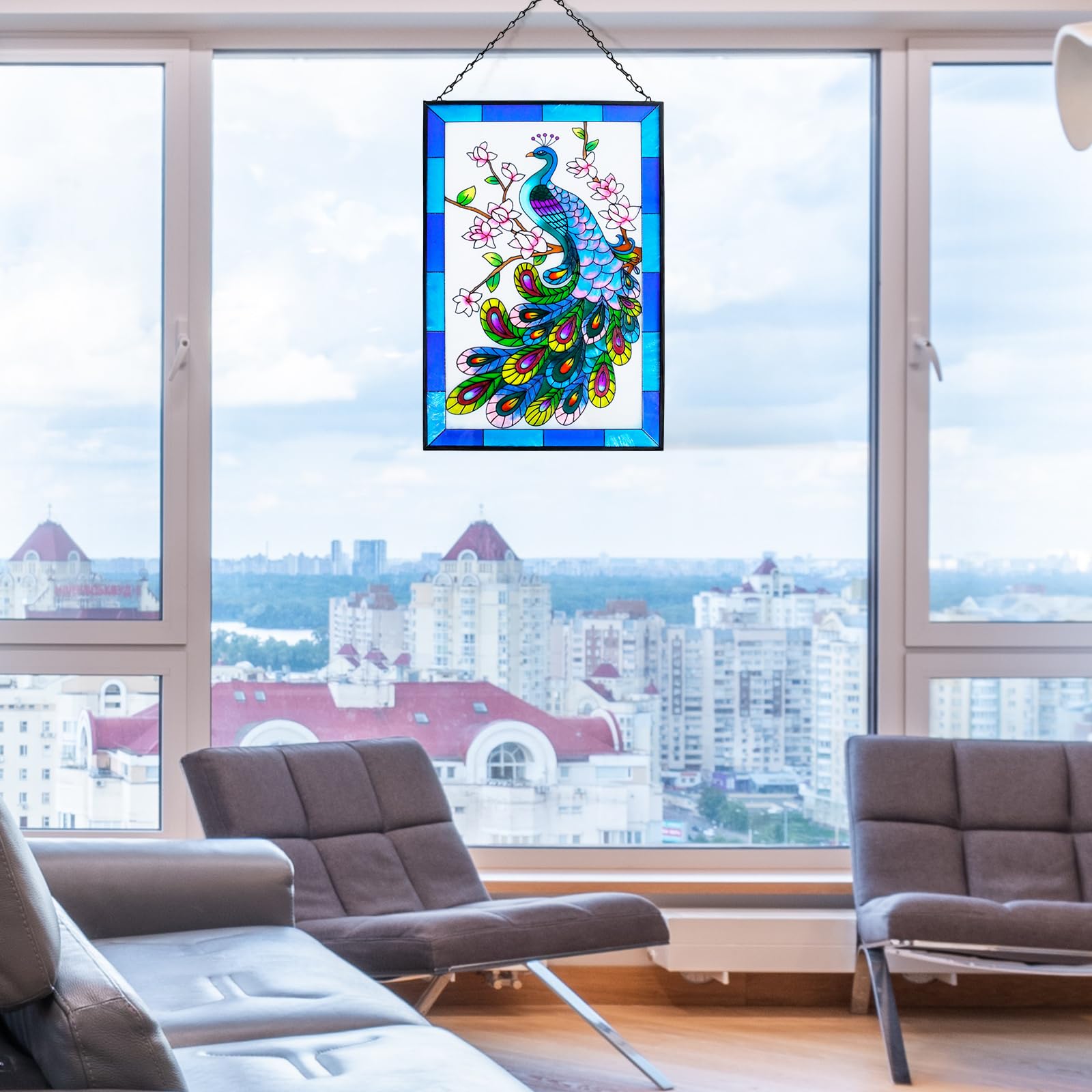 Peacock Stained Glass Hanging Garden Handmade Painted Peacock Wall