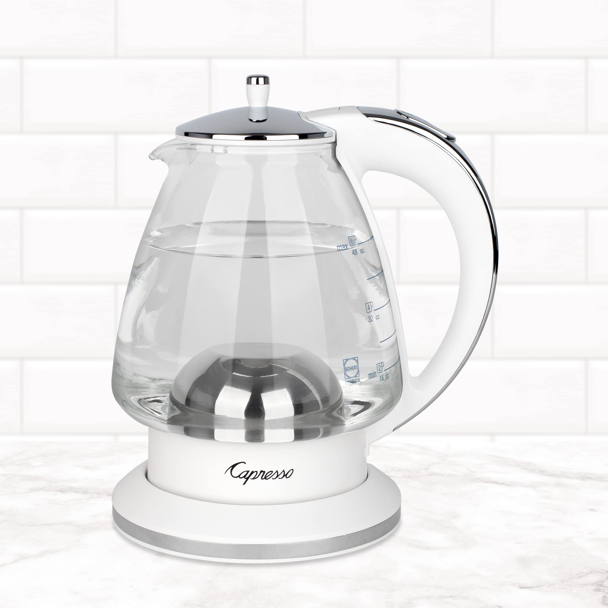 H2O Glass Kettle, 240.02, White and polished chrome, 48 ounces