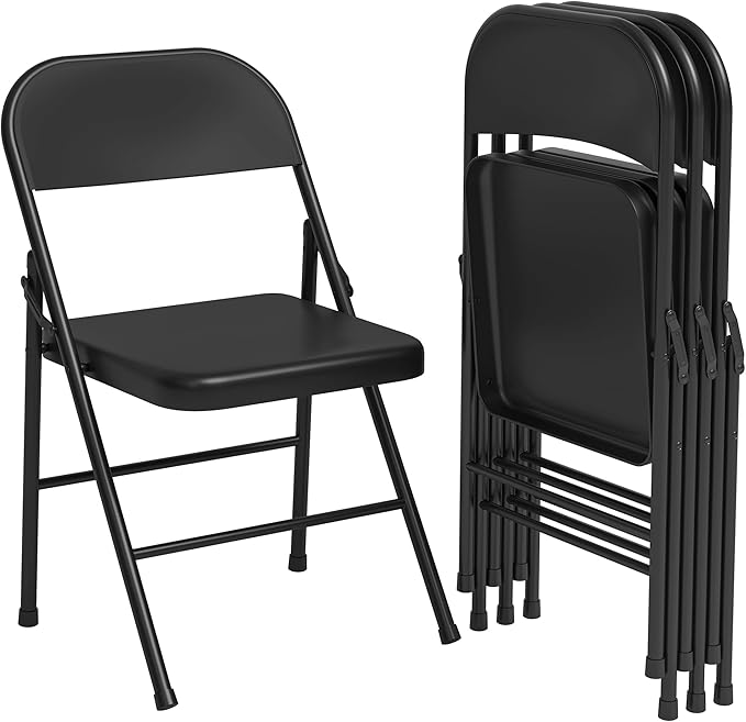 Folding Chairs Set of 4, Foldable Chairs with Metal Frame Hold Up to 350 Pounds