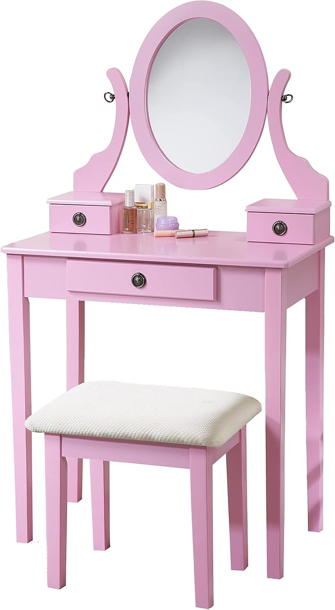 Moniys Wood Moniya Makeup Vanity Table and Stool Set, Purple
