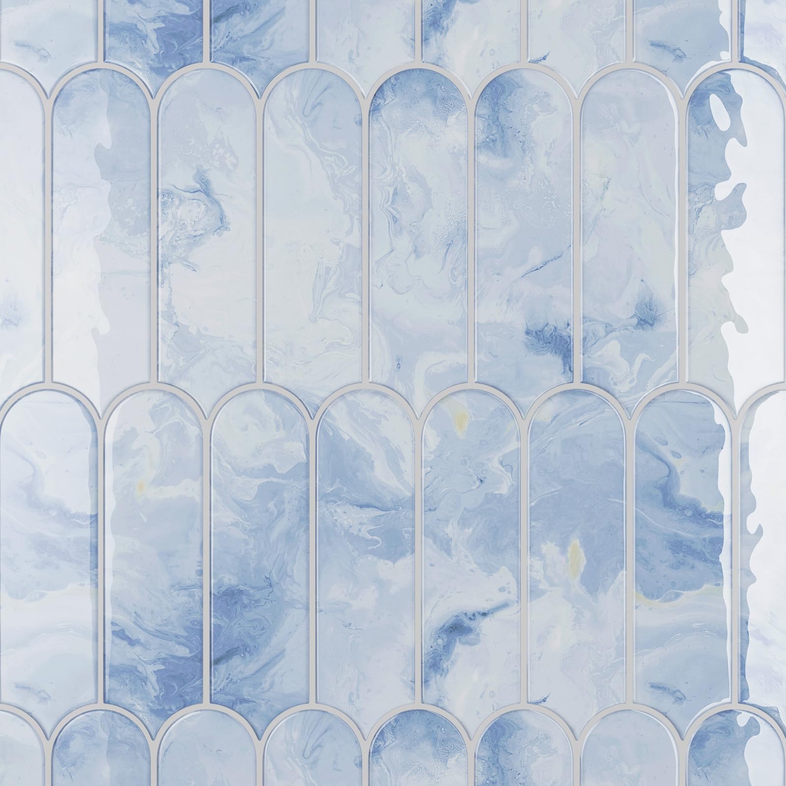 20 Sheets Cream Blue Backsplash Tile Peel and Stick Long Fish Scale Back Splash