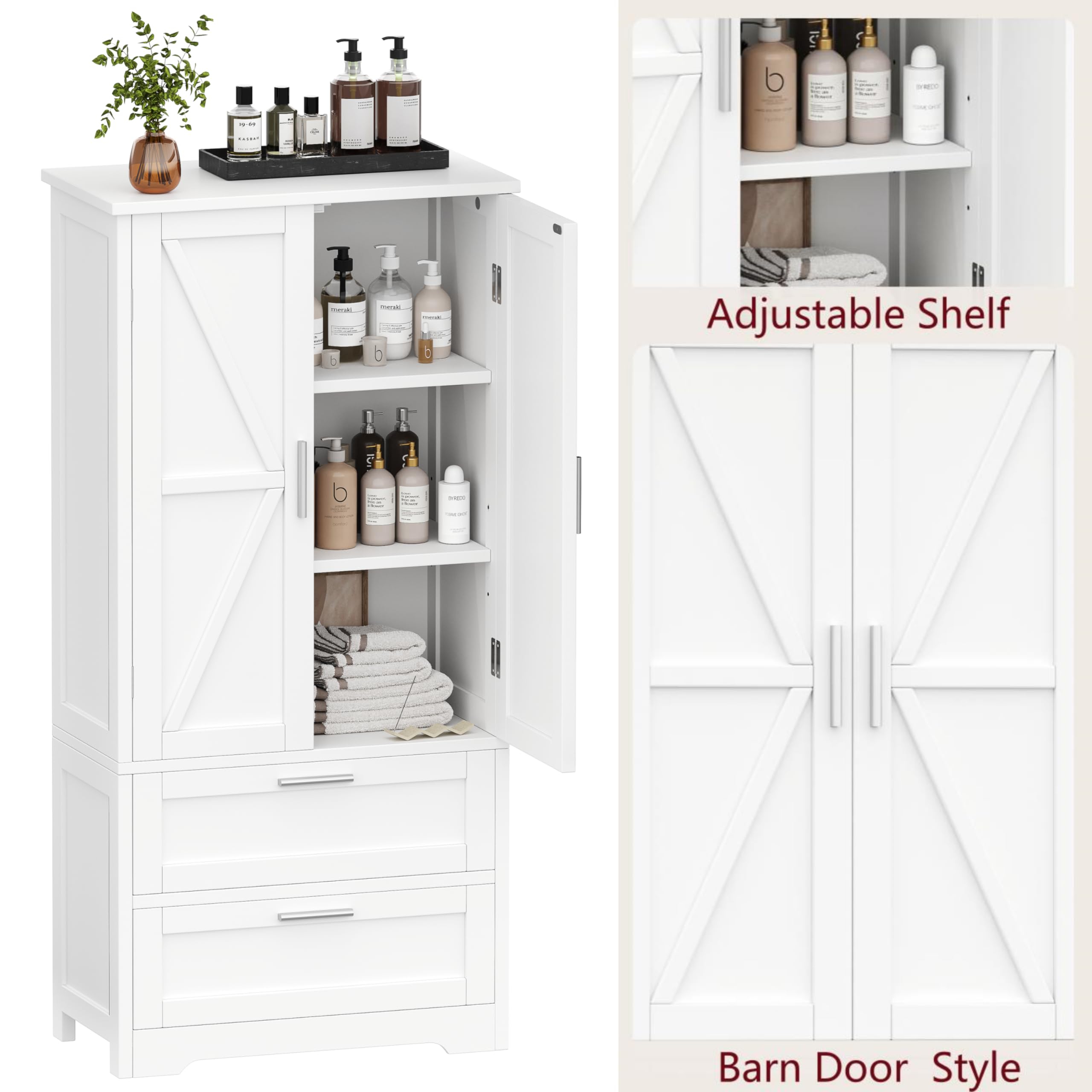 50.4" H Bathroom Storage Cabinet, Modern Floor Cabinet with Adjustable Shelf
