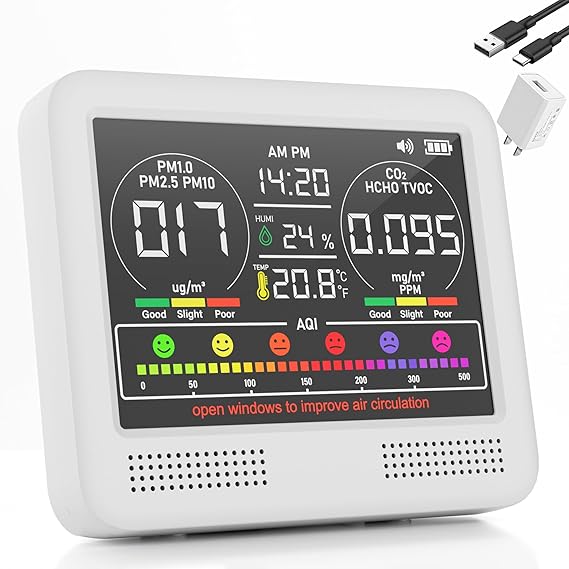 16-in-1 Air Quality Monitor Indoor with 7AQI Beep Alarm, CO2 Monitor, Air Quality Detector