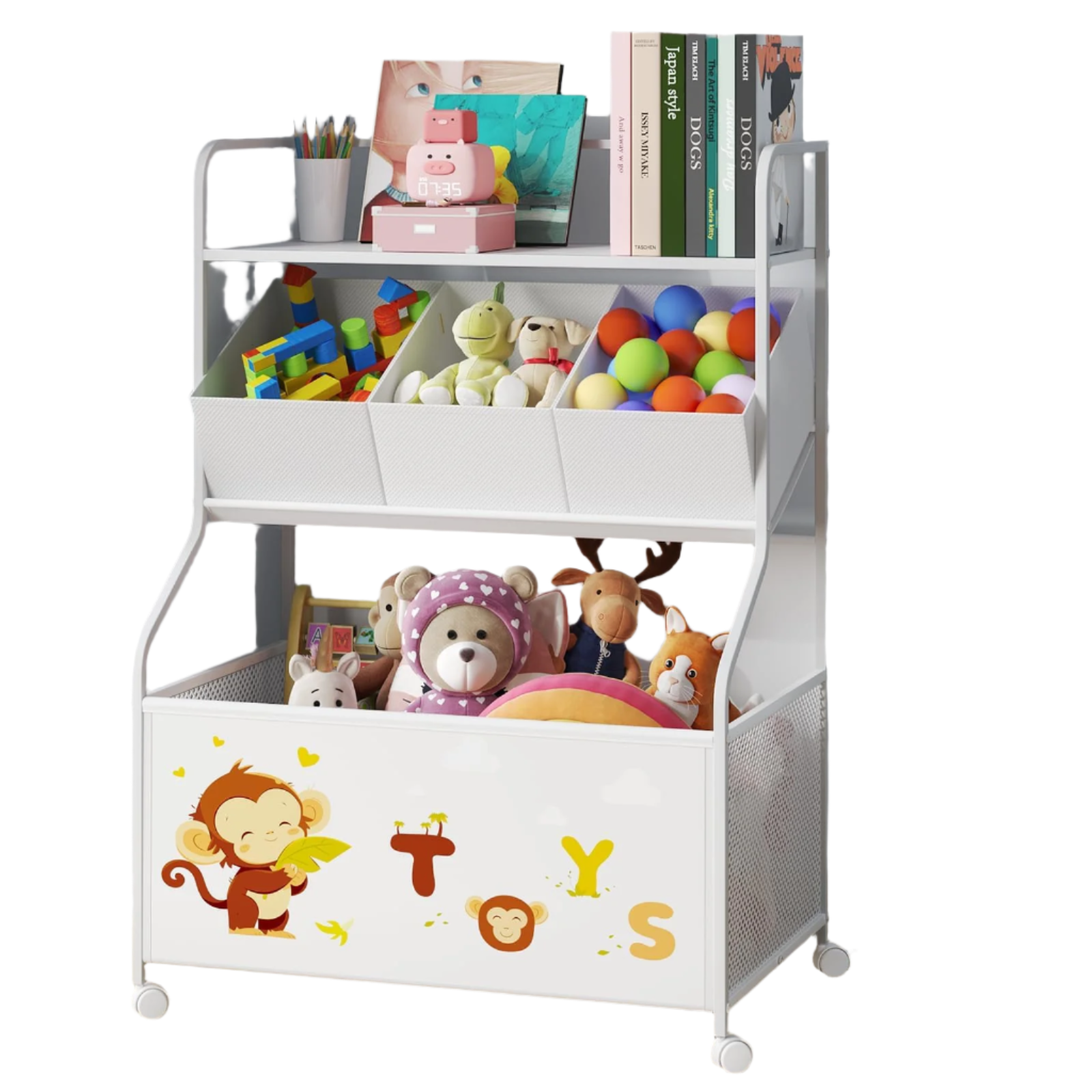 Toy Storage Organizer with Wheels - 3-Tier Kids Large Toy Box, Toy Chest Storage