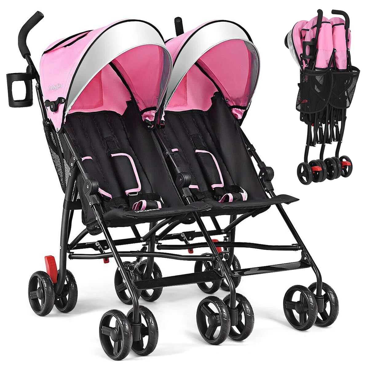 Umbrella Stroller, Lightweight Travel Side by Side Twin Stroller with Large Storage