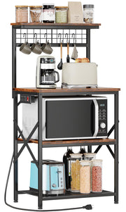 kitchen Bakers Rack with Power Outlet, Microwave Oven Stand with Storage 4 Tiers
