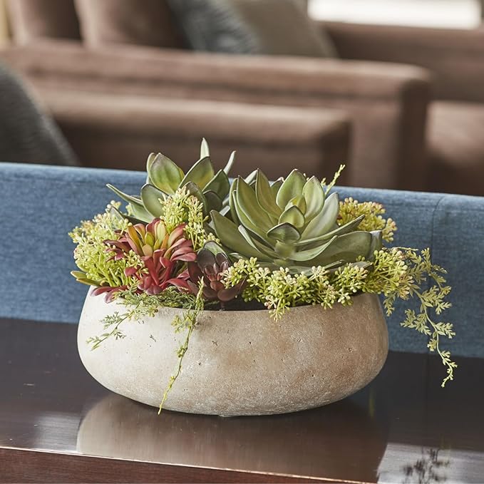 Oblong Faux Succulent Arrangement, Premium Artificial Indoor Plant Enhances Interior