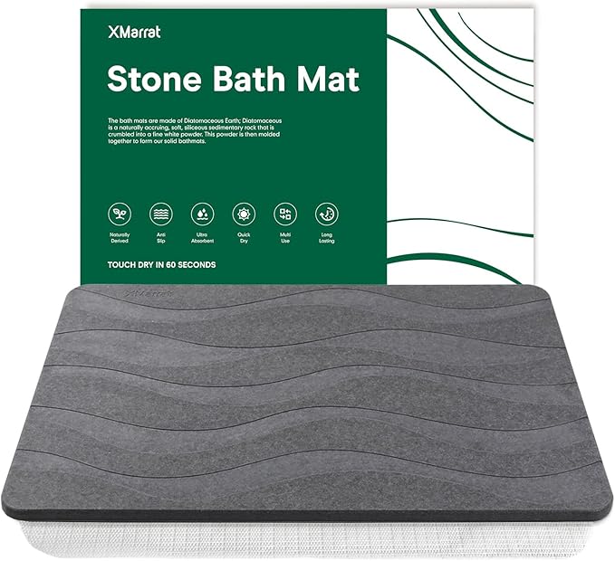 Large Stone Bath Mat, Super Absorbent Diatomaceous Earth Bath Mat
