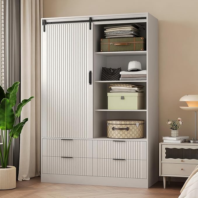 Armoire Wardrobe Closet with Sliding barn Door,Wardrobe Cabinet