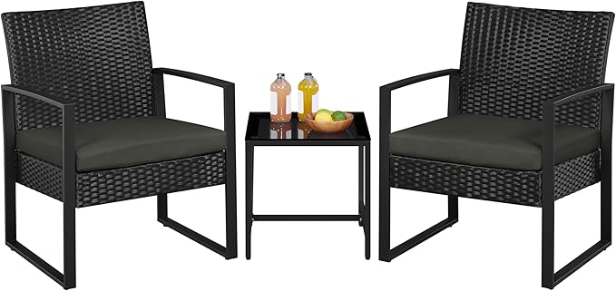 3 Pieces Rattan Bistro Set, Indoor/Outdoor Wicker Patio Modern Conversation Furniture