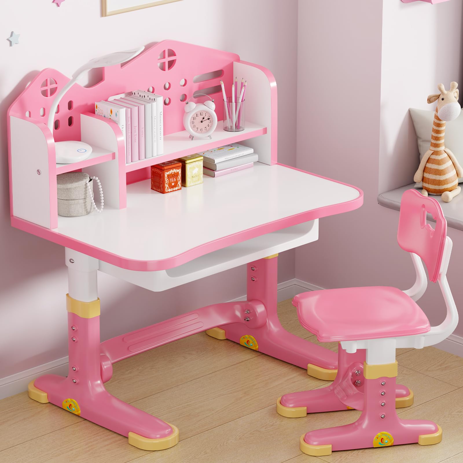 Kids Desk and Chair Set, Height Adjustable Child's School Study Writing