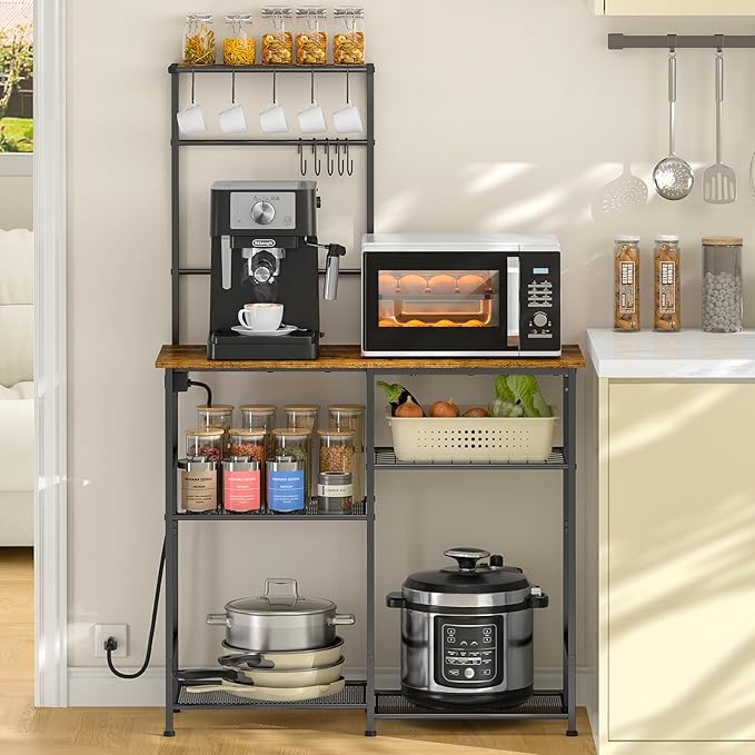 4-Tier Heavy Duty Kitchen Baker's Rack with Power Outlet, with Industrial Wheels