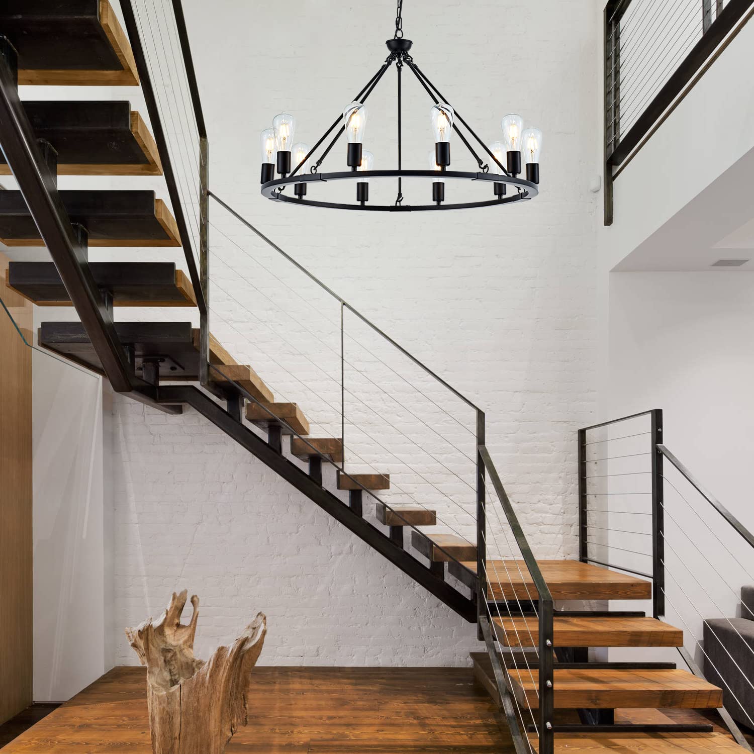 Black Farmhouse Wagon Wheel Chandelier 10-Light 31.5'' Vintage Industrial