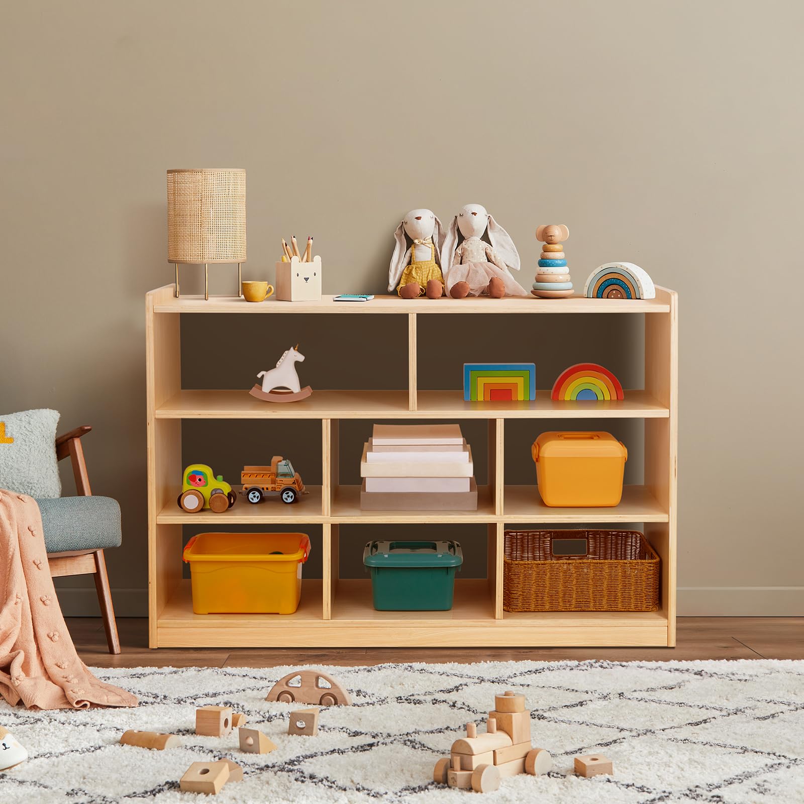 Montessori Shelf 8-Section Wood Storage Cabinet, Montessori Bookshelf for Kids, Toy