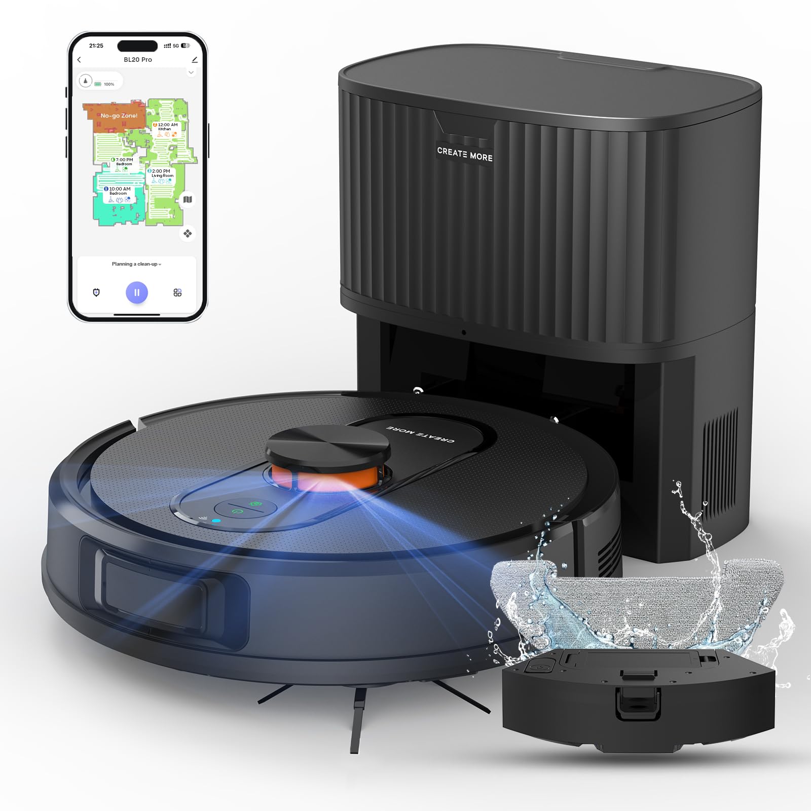 Robot Vacuum and Mop,5000Pa Robotic Vacuum Self Emptying,60 Days Hands-Free