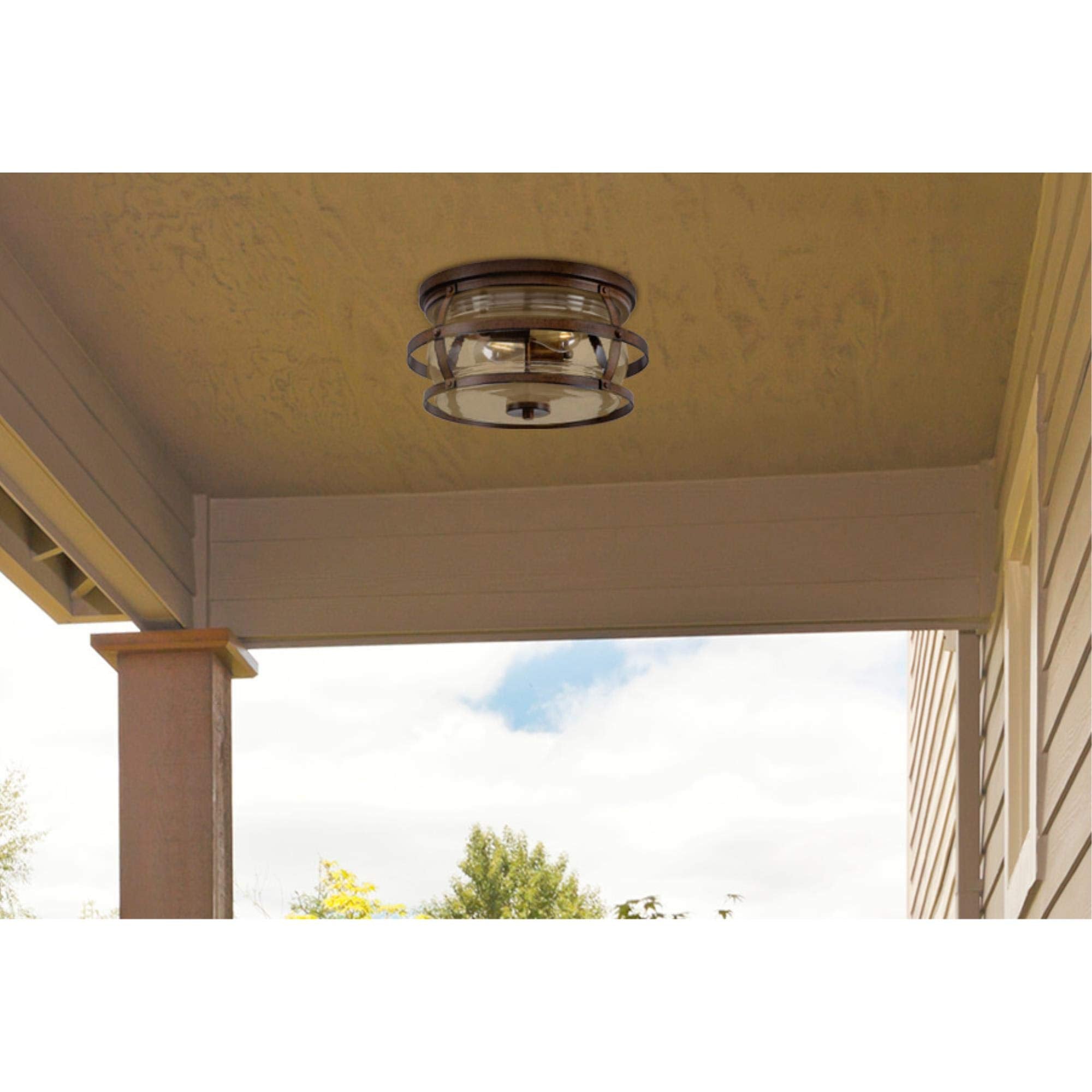 6112600 Weatherby 14 Inch Rustic/Arts & Crafts Two-Light Outdoor Flush Mount Ceiling Light