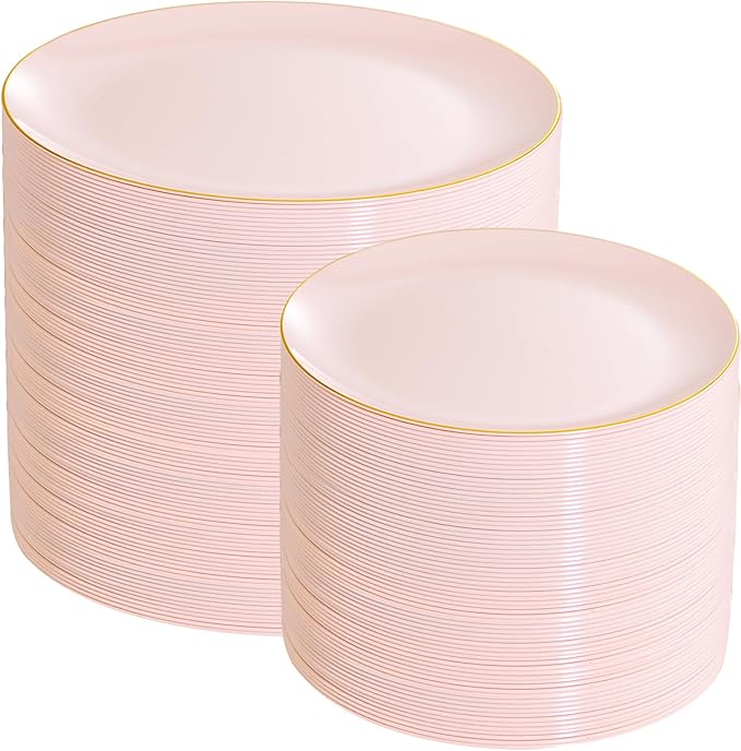 200 Pieces Blue Plastic Plates - Navy Blue and Gold Disposable