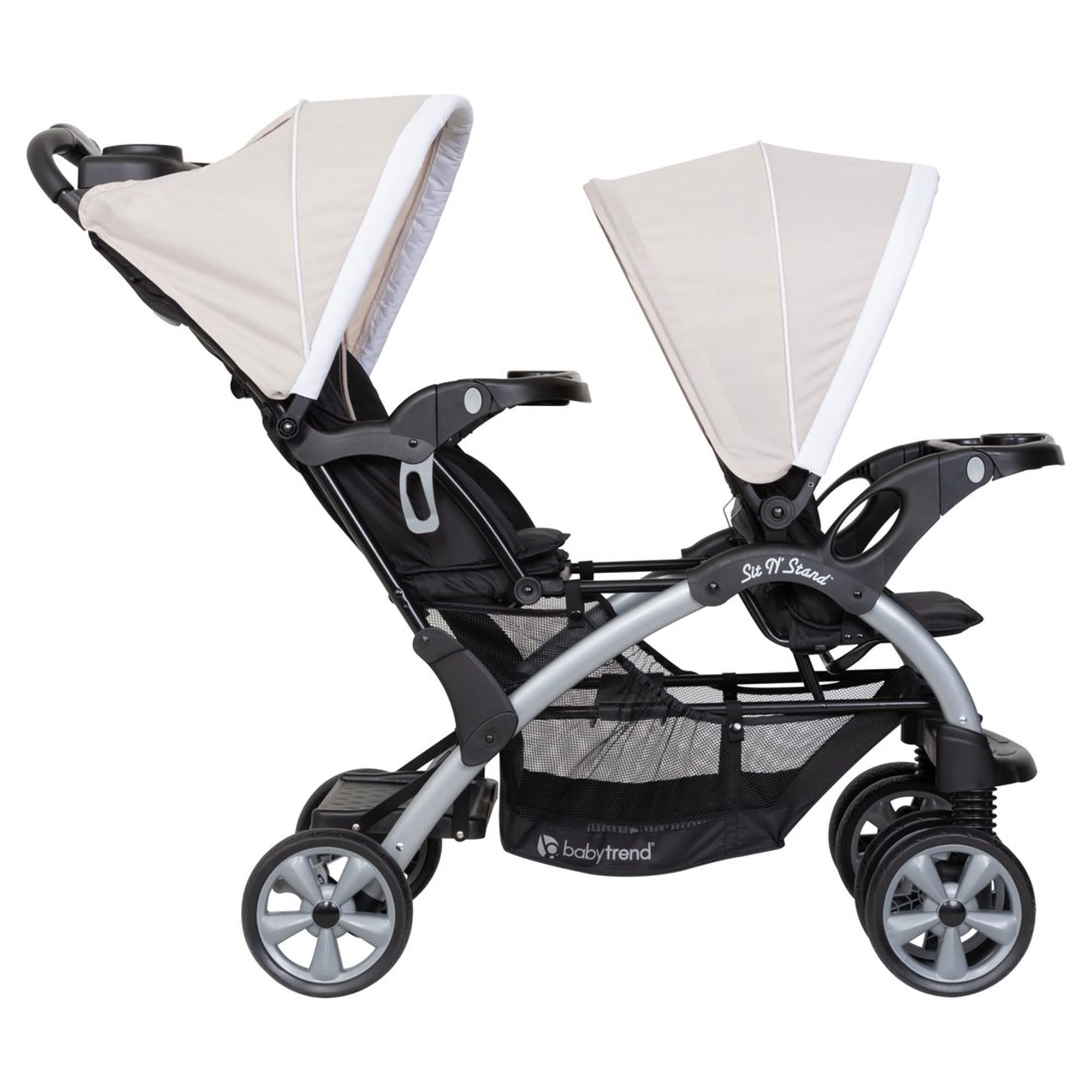 Infant and Toddler Stroller w/ Harness and Basket, Sit N' Stand, Khaki