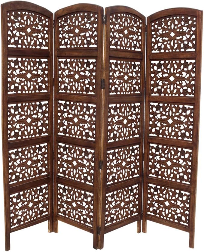 Port Antique 4 Panel Handcrafted Wooden Room Partitions, White (UPT-148945)