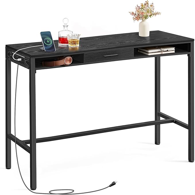 Bar Table with Power Outlet, 47.2 Inches Long Bar Height Pub Table