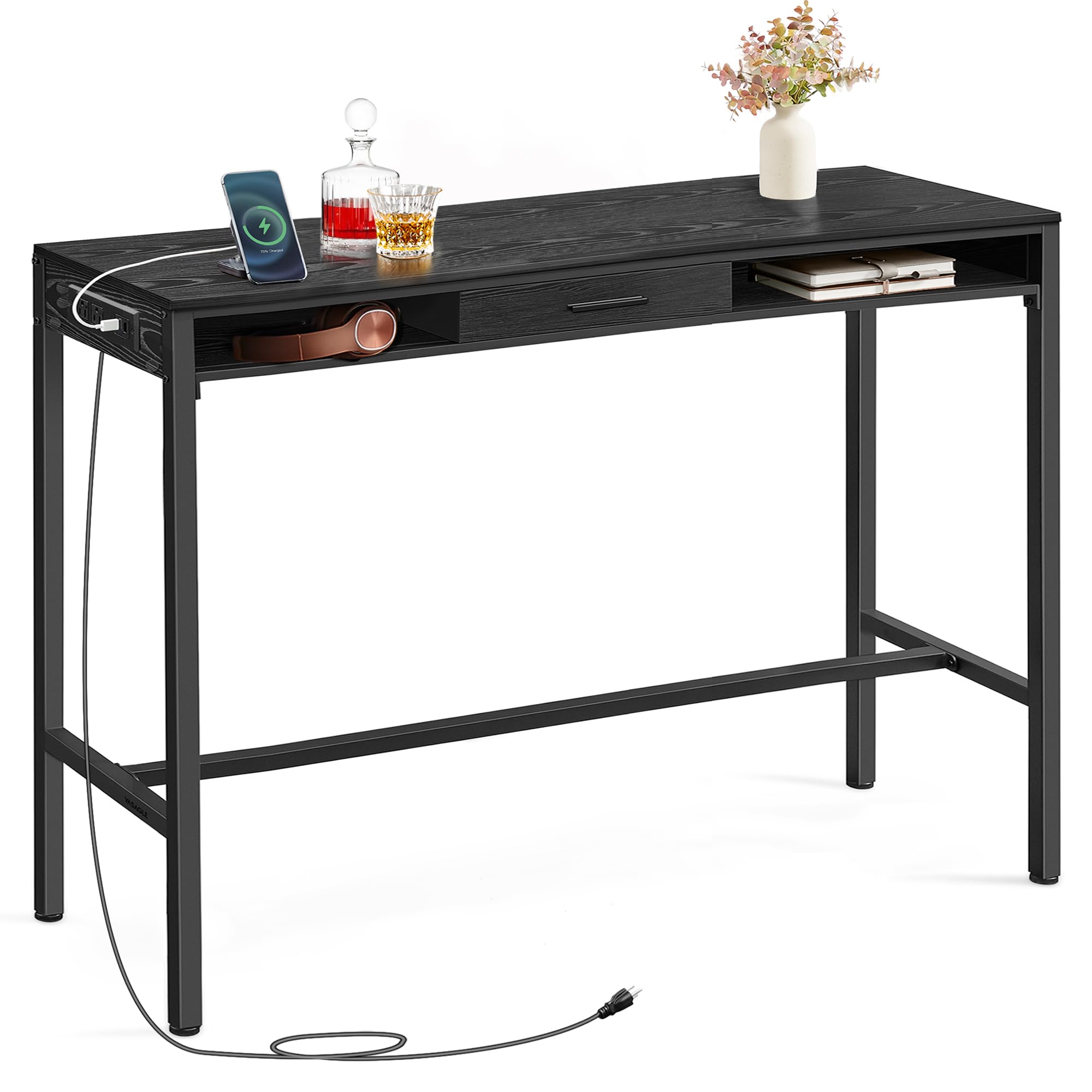 Bar Table with Power Outlet, 47.2 Inches Long Bar Height Pub Table