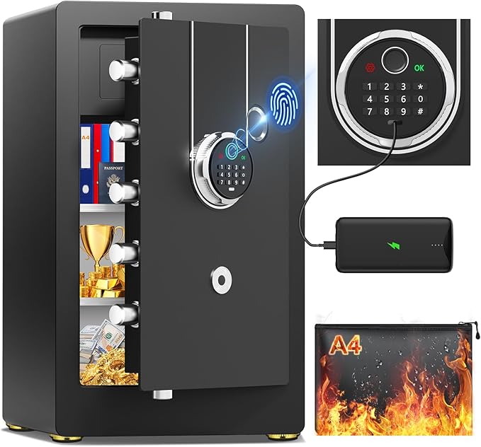 2.5 Cuft Biometric Safe Box, Fire Proof Safe For Home Documents with Fingerprint Lock