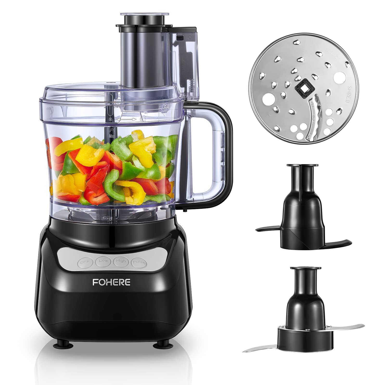 Food Processor, 12 Cup, 2-in-1 Feed Chute Vegetable Chopper & Meat Grinder for Mincing