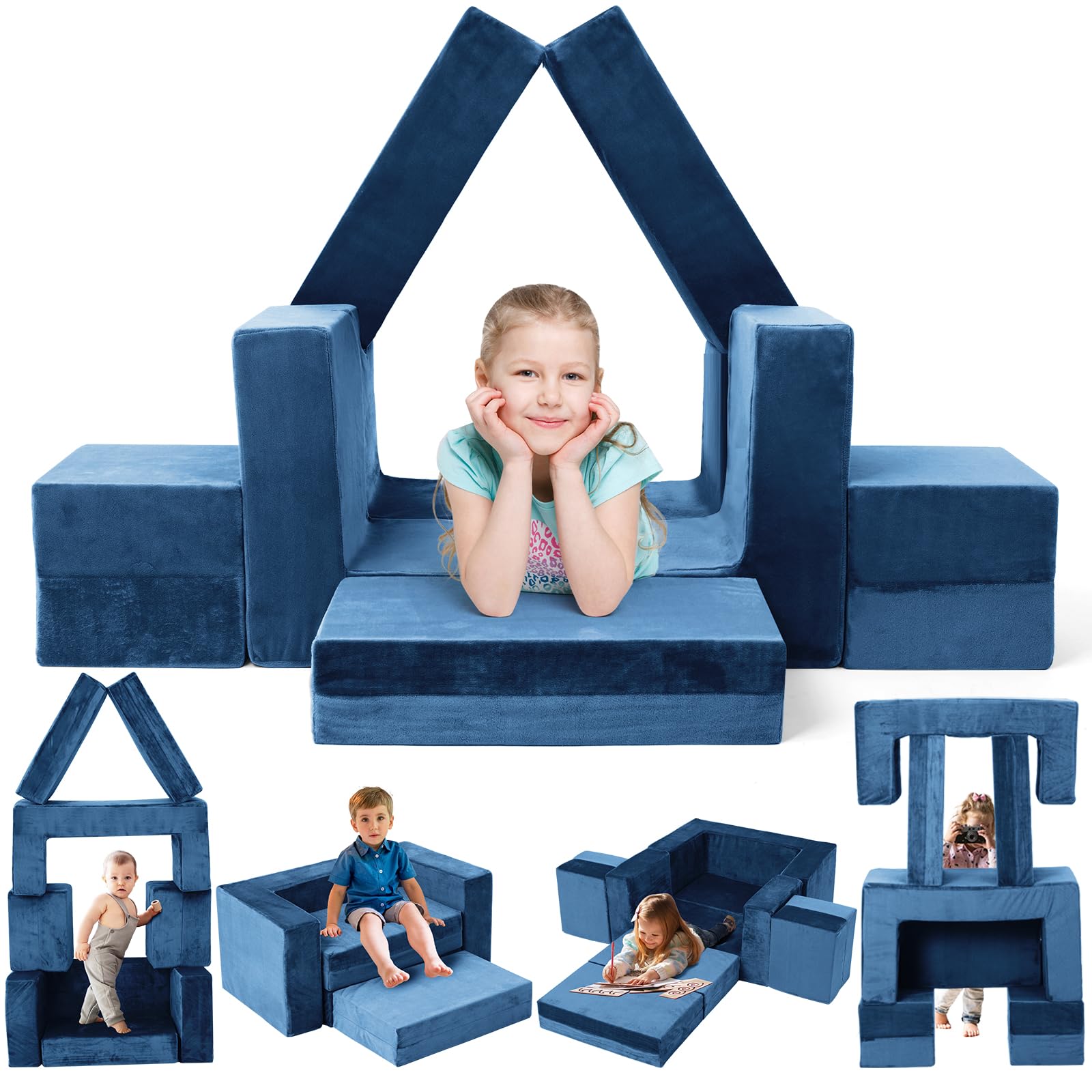 Kids Couch Sofa, 7 Pcs Modular Toddler Couch