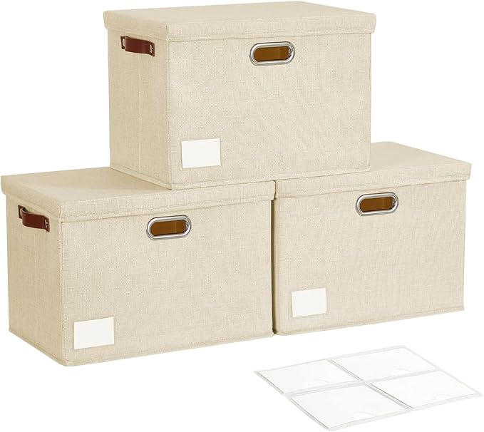 17" Large Collapsible Storage Bins with Lids, Stackable Closet Organizers