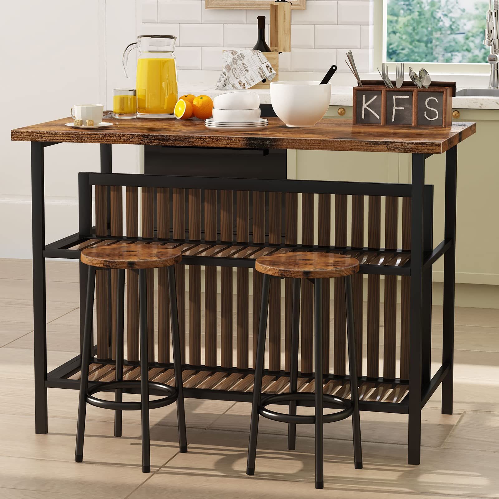 Grant Park Trestle Table for Dining Room with Self Storing Leaf